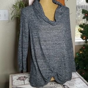 Soft Twist Front Cowl Neck Sweater Blouse